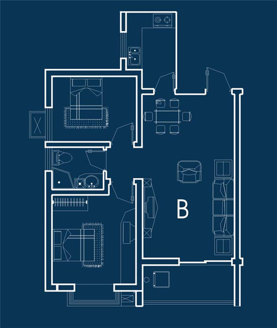 億家運(yùn)河上郡二房二廳一衛(wèi)1#B戶(hù)型