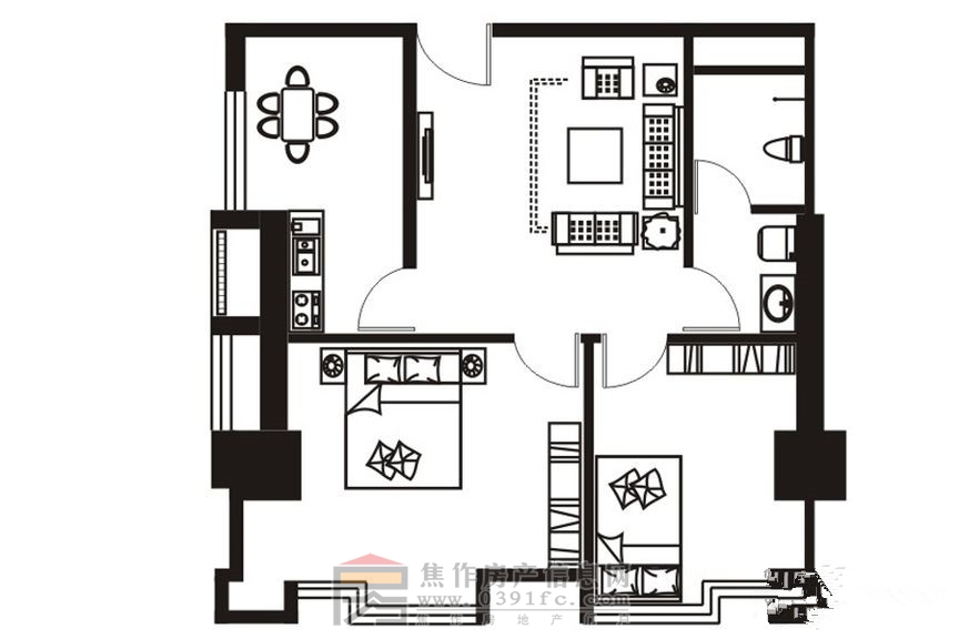 理達(dá)文華廣場(chǎng)兩室兩廳一衛(wèi)一廚約88.87㎡